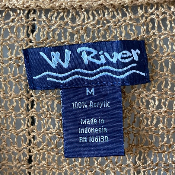 W River Cardigan Caramel Brown Open Front One Button 3/4 Bell Sleeves Size M - Picture 3 of 4